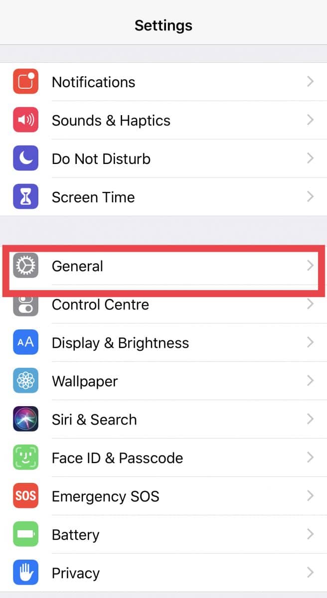 general settings screen