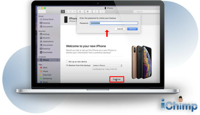 continue restore iPhone from finder