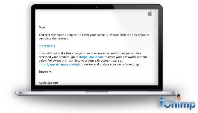 Apple ID reset email